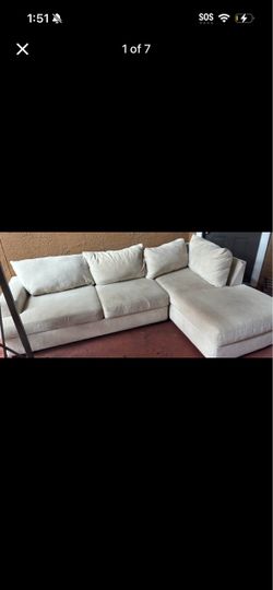 Cream Fabric Sectional Sofa with Chaise
