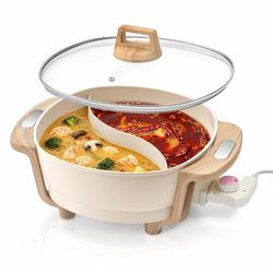 Hot Pot Electric Hot Pot with Divider, Large 6L Nonstick Dual-Sided Shabu Shabu Pot Dual-Flavor hotpot electric 1500W with Adjustable 5-Temperature Co