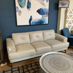 Cream Leather 3 Seat Sofa 