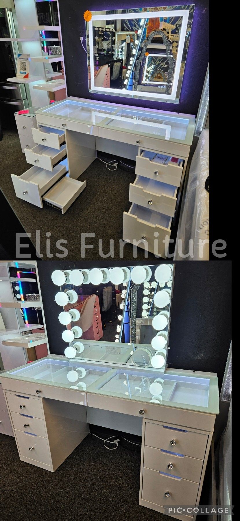 Super Deal Brand New Vanity 8 Drawers W/ LED LIGHT & HOLLYWOOD MIRROR $899
