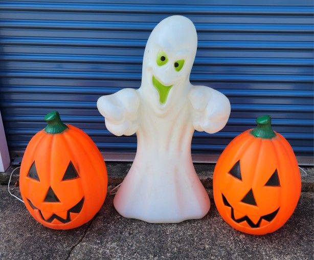 Vintage GENERAL FOAM PLASTICS Halloween ghost & 2 pumpkins