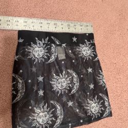 New Xs black sheer moon star space cosmic iHR mini skirt festival rave boho
