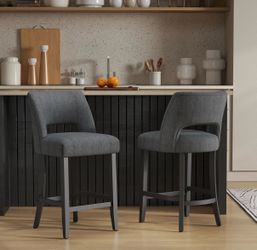 Set of 2 Dark Gray Upholstered Counter Stools - VK278