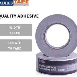 2 PCs ADHES Foil Tape Aluminum Tape Heat Resistant Tape Insulation Tape 2inch (Width) x70yard(Length)