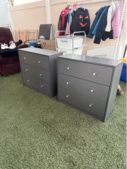 Pair of Dark Gray 3-Drawer Dressers - Baby Room