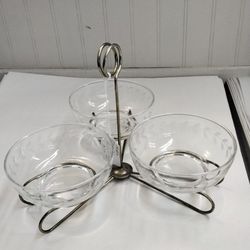 1950's Crystal 3 Unit Bowls & Carrier- Located In Shelton 