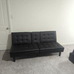 Black Faux Leather Memory Foam Futon With Cupholder And USB port