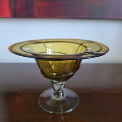 Amber art glass compote bowl on pedestal base