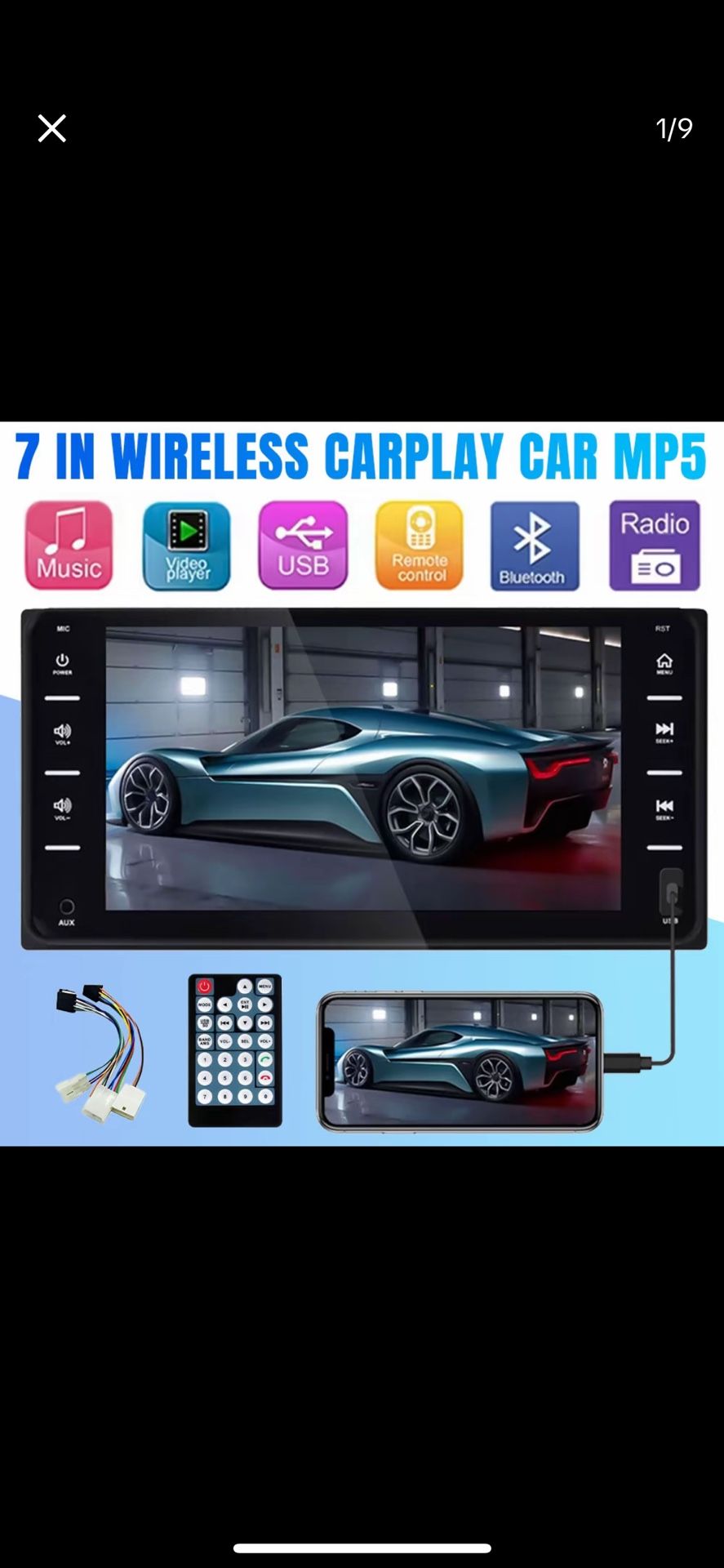 Smart Car Multimedia Radio - 7-inch Touch Screen Bluetooth Car Stereo, Supports Wireless Carplay, Built-in FM Radio Function