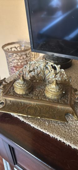 Vintage brass ink holder antique heavy
