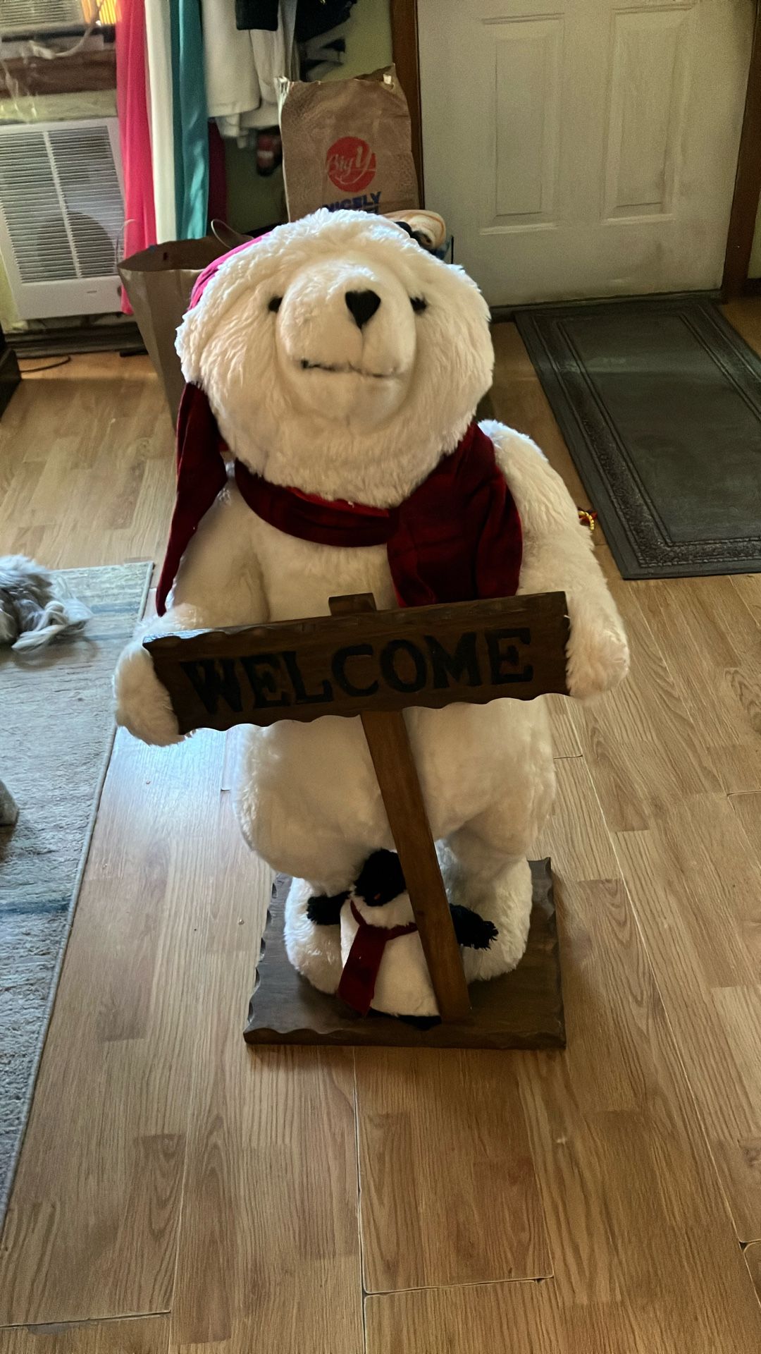Christmas Polor Bear And Baby Penguin Holding Welcome Sign Stands Alittle Over Two Feet Excellent Condition 