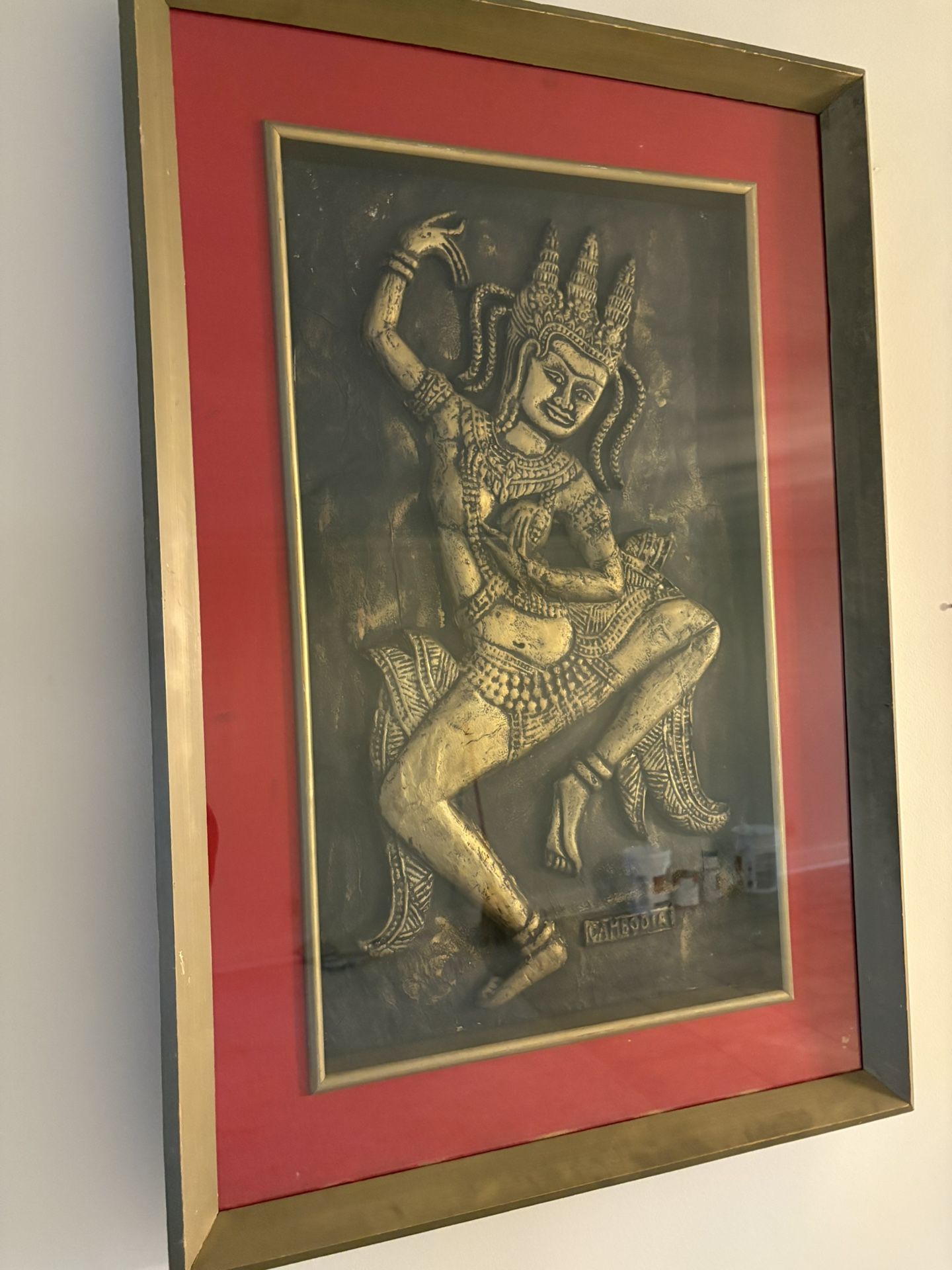( 2 ) CAMBODIAN EMBOSSED 20” X 30” Antique Framed Art !! MOVING REDUCED GREAT PRICE !!! BEAUTIFUL - 2 FOR One TOTAL PRICE - DEAL !!!