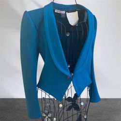 Vintage Emanuel Ungaro Parallèle Teal Cropped Jacket I. Magnin Size 6