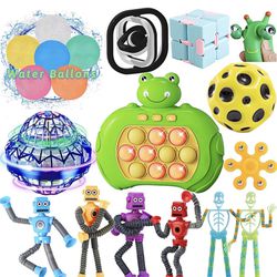 Fidget Toys Pack for Boys Autism Sensory Toys Girls Party Favors Figette Spinner Cube Ring Stress Relief Mini Drone UFO Flying Orb Toys Ball Pop Its G