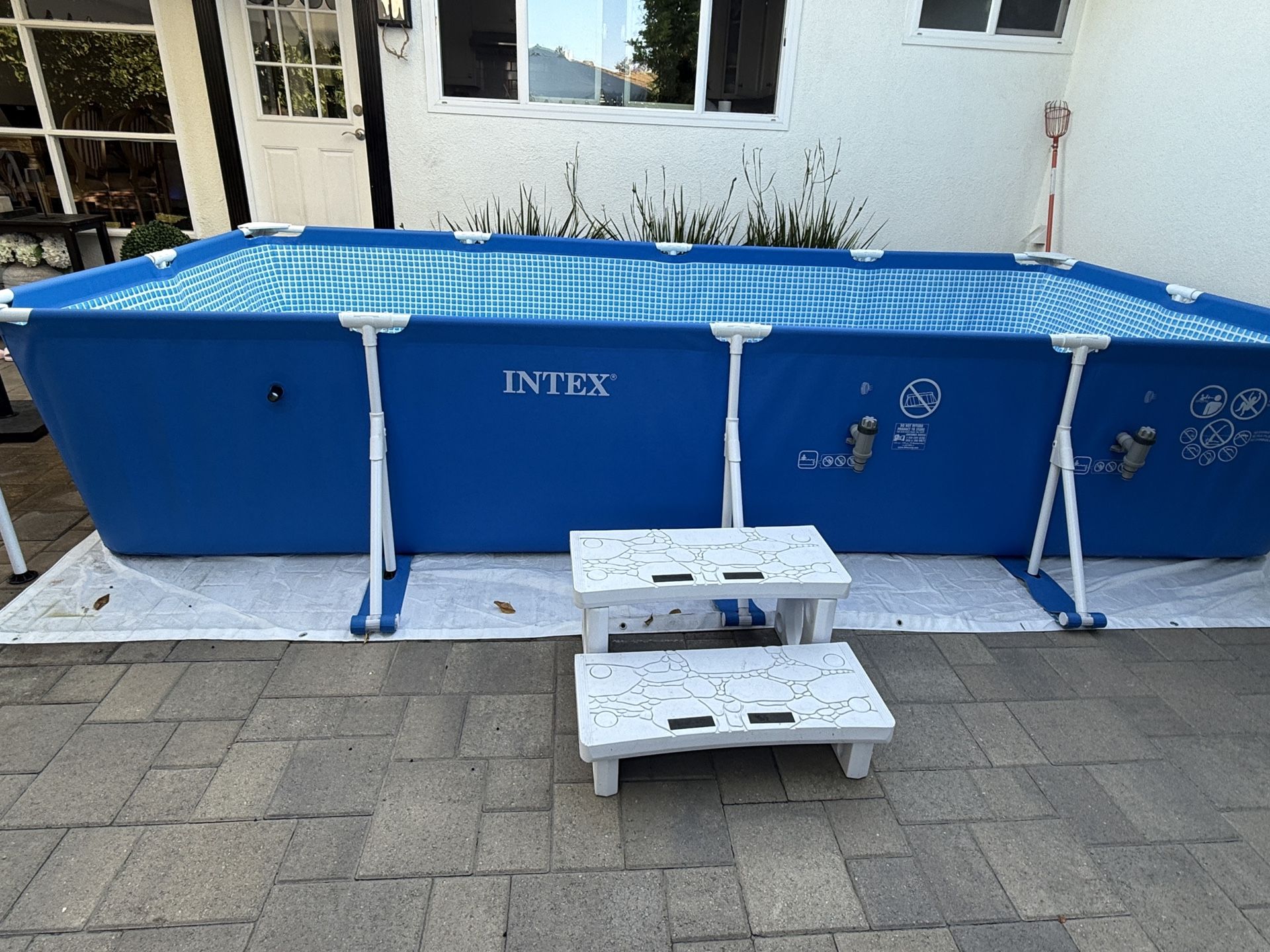 Intex 14x7 Pool With Pump, Solar Heater, Pool Chemicals, Premium Steps, Upgraded Valves, Under Mat, And Cover