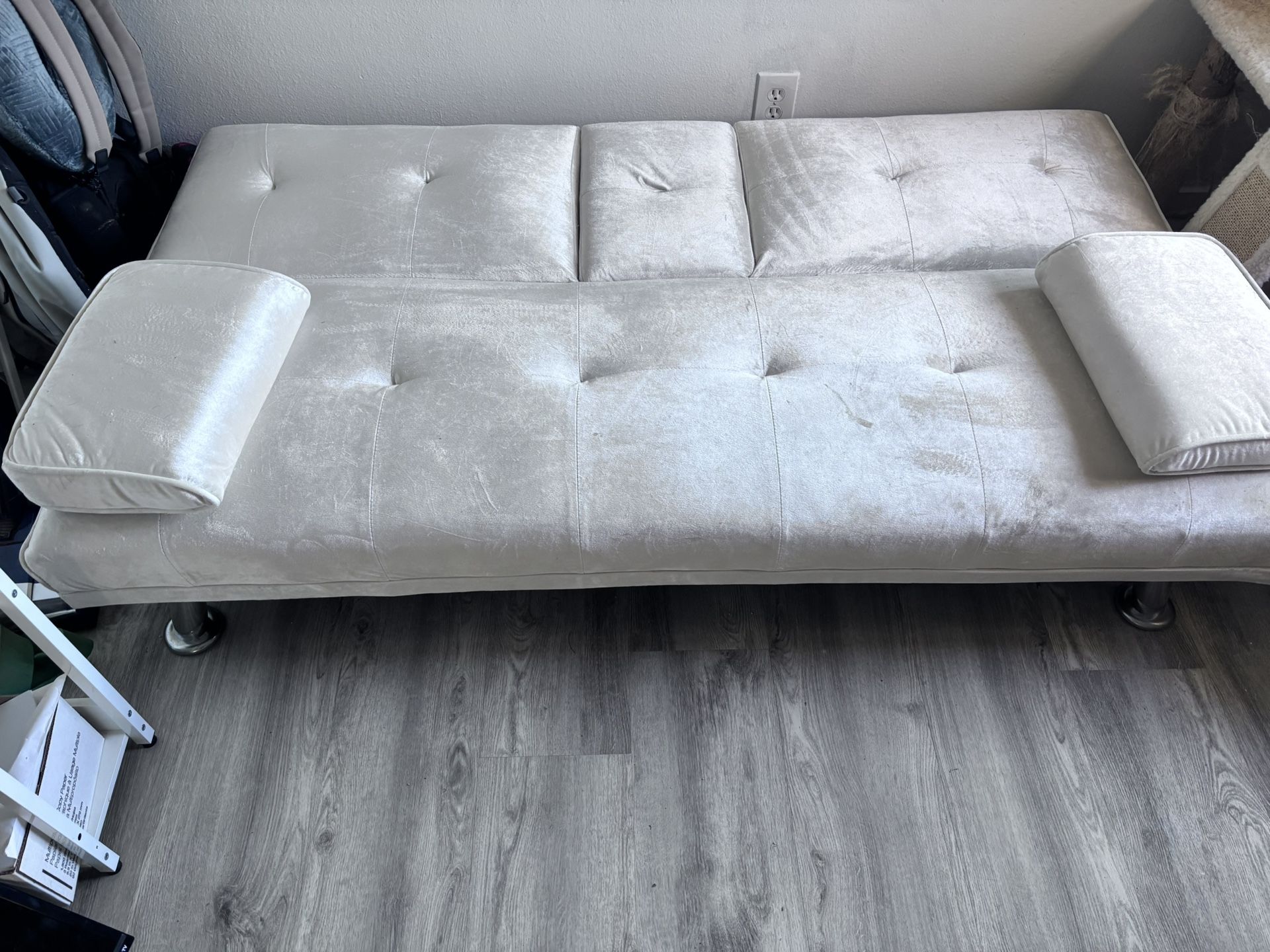 All Modern Cream Velvet Futon For Sale- full Size