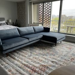 Mid Century Modern Blue Velvet Sectional Couch
