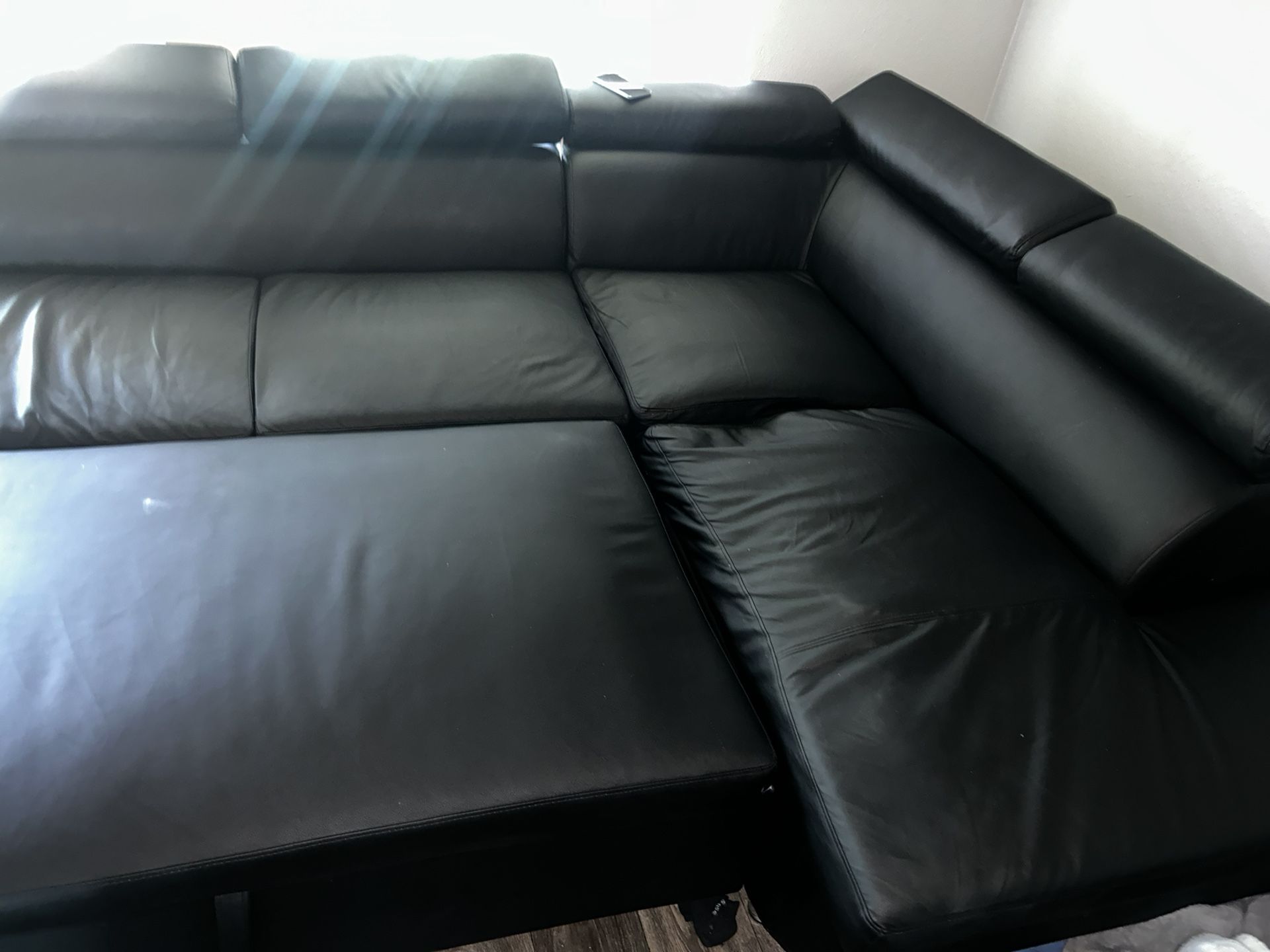 black leather couch