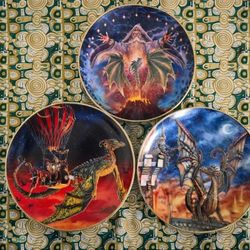 Royal Doulton / Franklin Mint Dragon Collector Plates – Set of 3