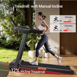 12% Incline Treadmill with Handle, 3-in-1 Portable Treadmills for Home and Office, 