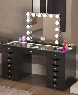 OFFERUP SPECIAL! BLACK OR PINK 2-PC VANITY SET (TABLE & LED BLUETOOTH MIRROR ) with FREE CHAIR!