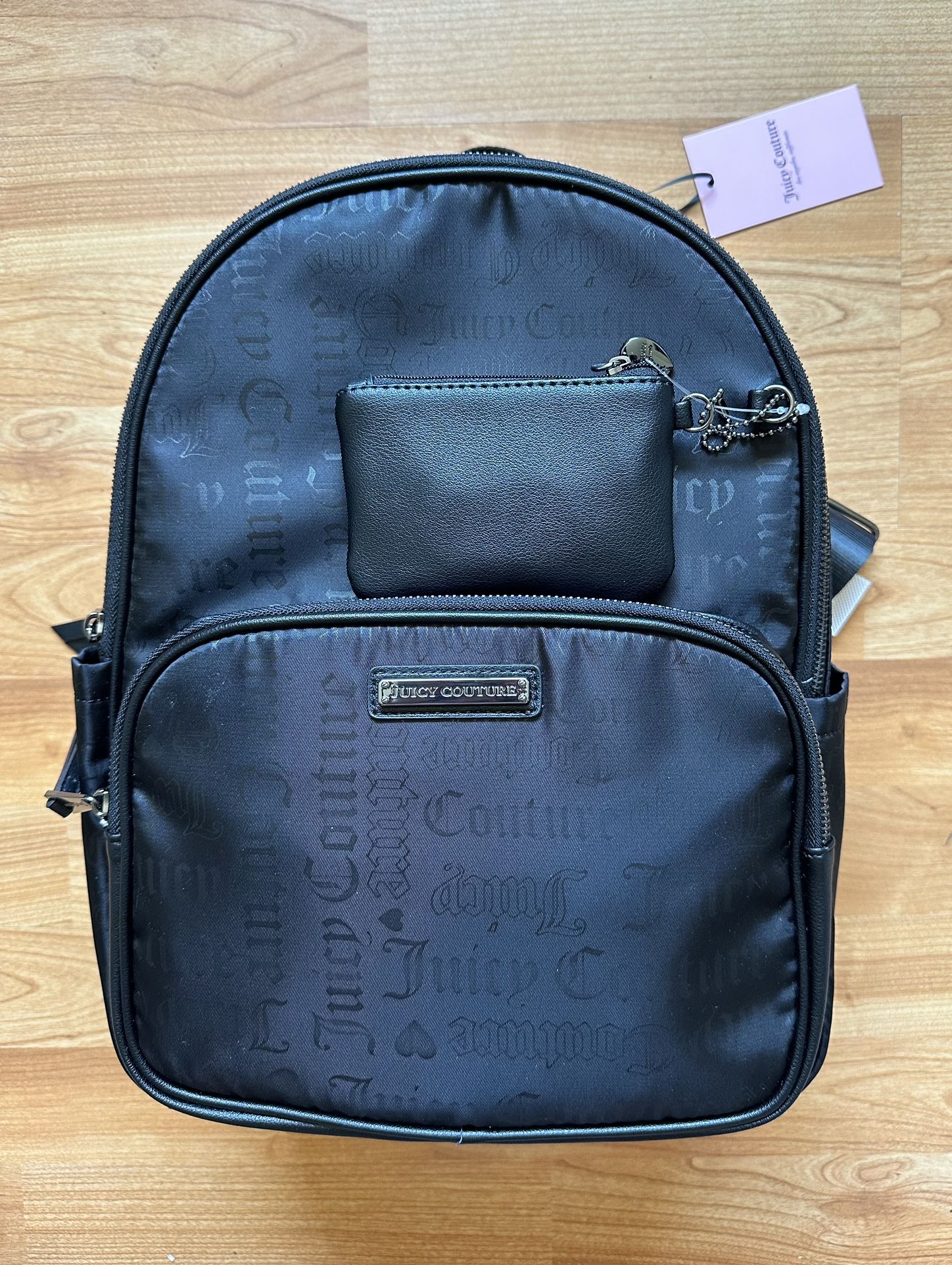 Juicy Couture Womens Black Debossed Embossed Logo Word Play Backpack