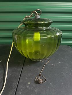 vintage 1970s green glass swag lamp