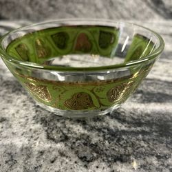 Vintage Green and Gold Small Glass Bowl 