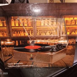 QBZtech Wood Grain Vinyl Turntable (Record Player)