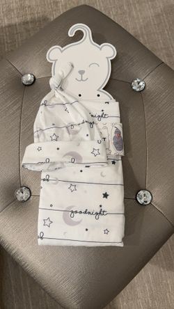 Brand New With Tags Angel Face 2 Piece Baby Set With Blanket or Baby Wrap & Cute Hat