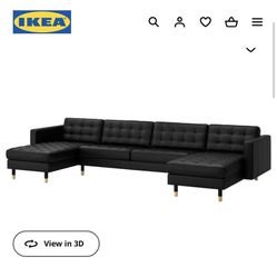 Ikea Black Real Genuine Leather Sectional Sofa