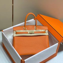 Authentic Hermes Birkin Ladies Bag Lychee Orange Gold Hardware women bag	