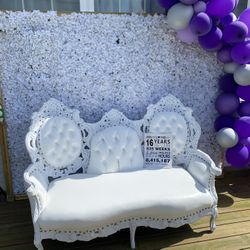 Throne Love Seat ,framed Flower Wall And small Balloon Garland