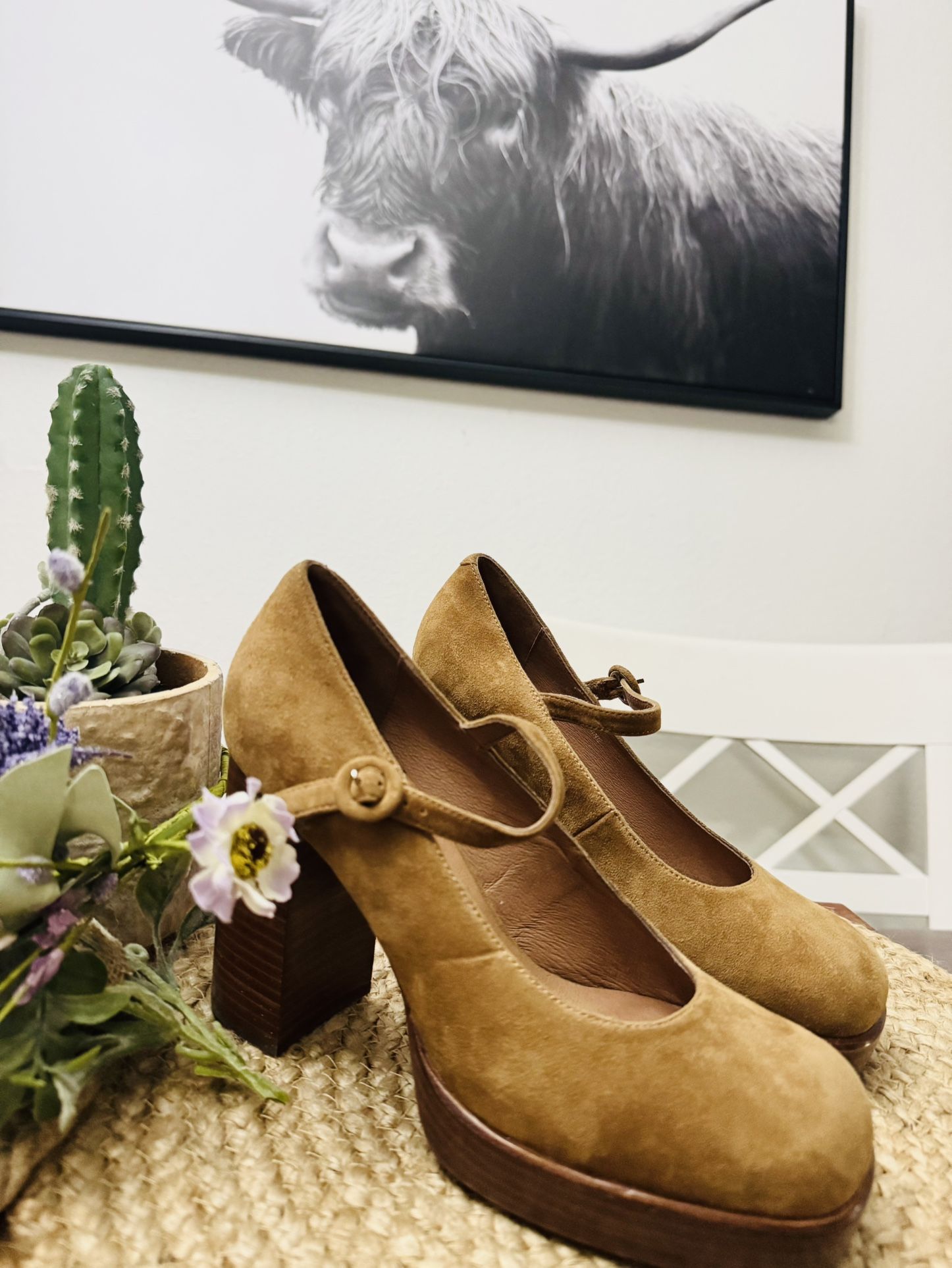 Vintage Suede Chunky Heel