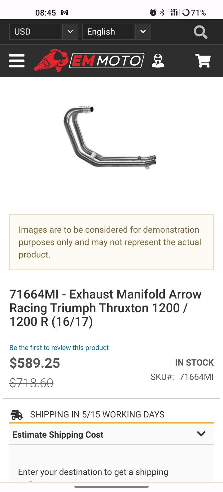 71664MI Arrow Racing Exhaust Manifold for Triumph Thruxton 1200 / 1200 R / 1200 RS
