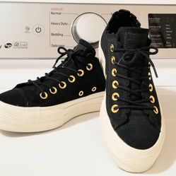 Converse All Star Platform Black W/gold Size 6