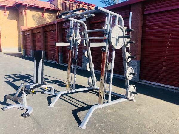 TuFF StuFF RSM-600 Smith Machine Half cage w/ pull-up plus Cemco weights & CMB 375 tuffstuff bench