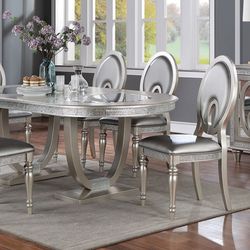 Beautiful 7 Piece Dining Set With Expandable 18 Inch Leaf Mirrored Accents On Table And Chairs Brand New In Box Firm Price $1,280