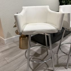 3 White Bar Stools with Chrome Legs – $100 for All