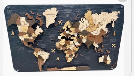 Handcrafted Wood World Map Triptych - Size M - Rental Friendly