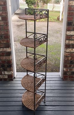 Wicker corner shelving with matching 4-drawer; frame has nickel finish