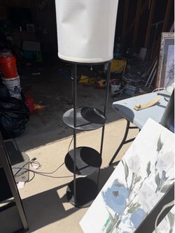 Modern Black Floor Lamp with Built-In Shelves