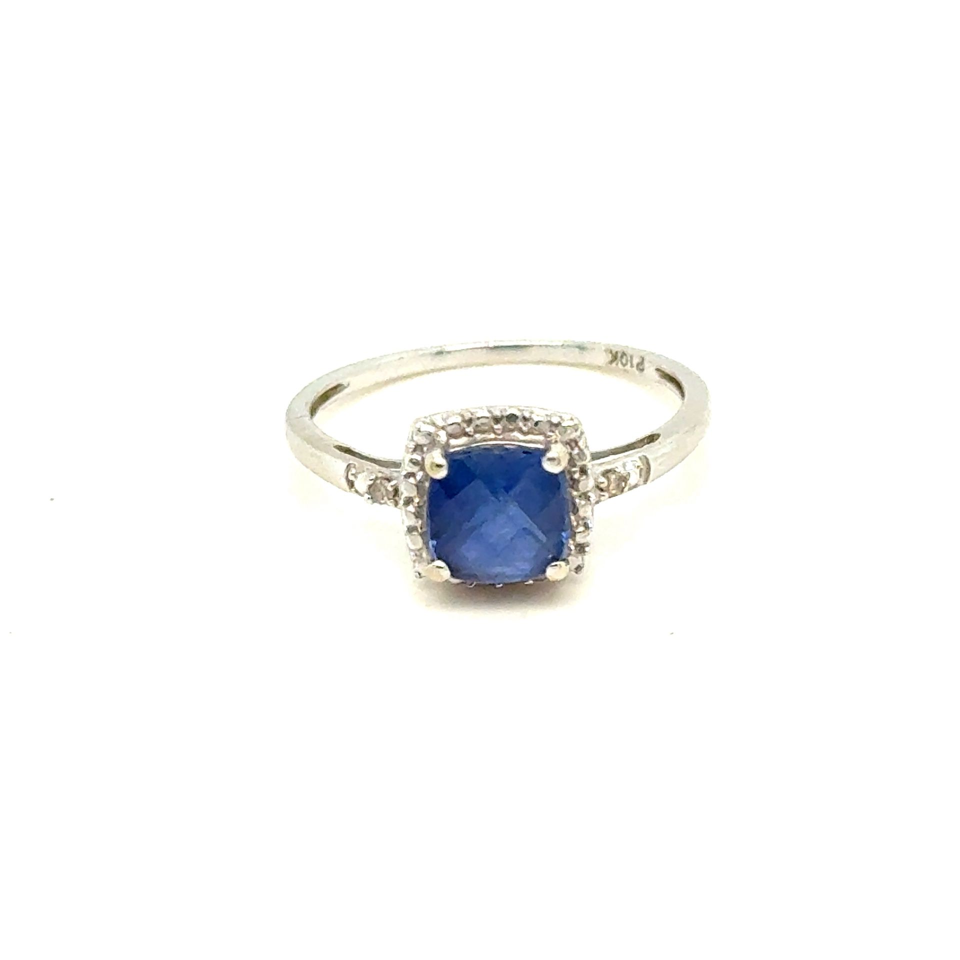 10K White Gold Sapphire/Diamonds Delicate Ring