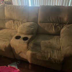 Ashley’s Furniture Tan Sectional Couch With Recliners