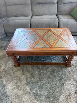 Beautiful wood and slate top coffee table for sale!
