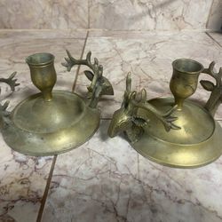 International Silver Co.  Silver Plate Hand Made Deer Head Candlestick Holders