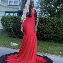 Prom Dress For Sale!! Red With Black Sequin