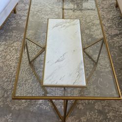 CB2 Gold and Marble Glass Coffee Table
