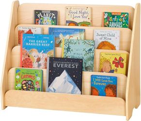 OOOK Kids Bookshelf, Wooden 4-Tier Front Facing Book Display Shelf for Kids, Toddler Montessori