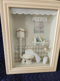 Vintage Style Miniature Bathroom Shadow Box Wall Art
